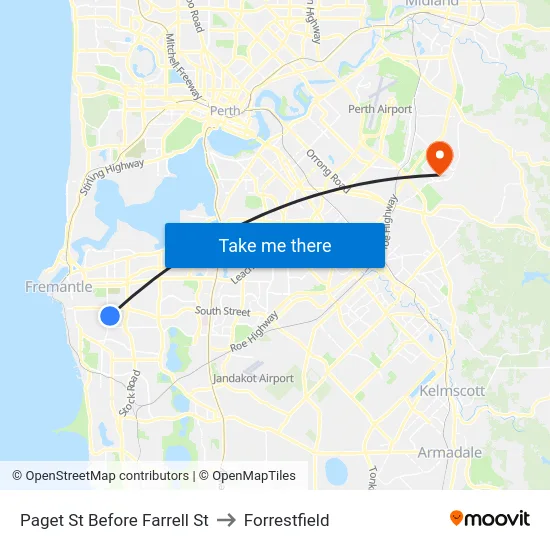 Paget St Before Farrell St to Forrestfield map