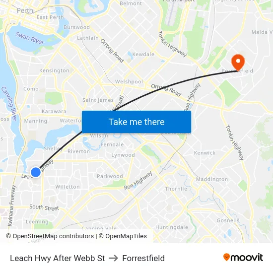 Leach Hwy After Webb St to Forrestfield map
