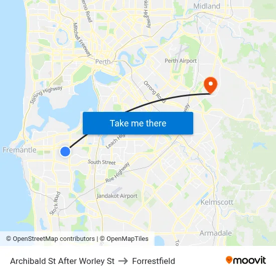 Archibald St After Worley St to Forrestfield map