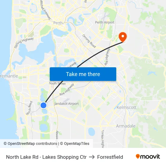 North Lake Rd - Lakes Shopping Ctr to Forrestfield map