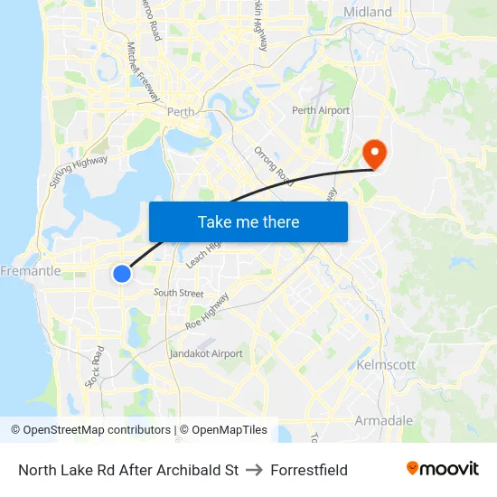 North Lake Rd After Archibald St to Forrestfield map
