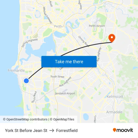 York St Before Jean St to Forrestfield map