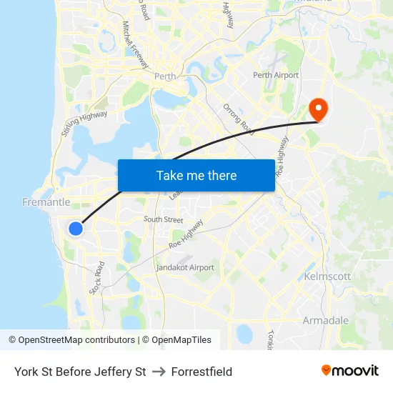 York St Before Jeffery St to Forrestfield map