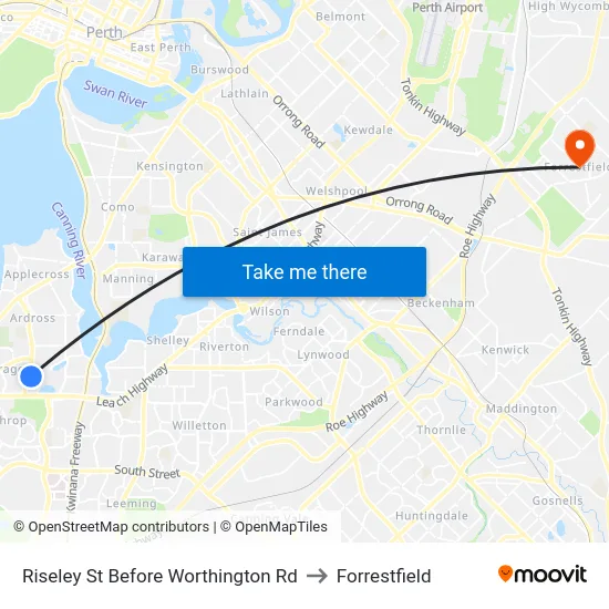 Riseley St Before Worthington Rd to Forrestfield map