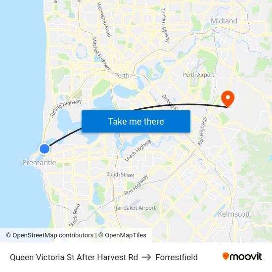 Queen Victoria St After Harvest Rd to Forrestfield map