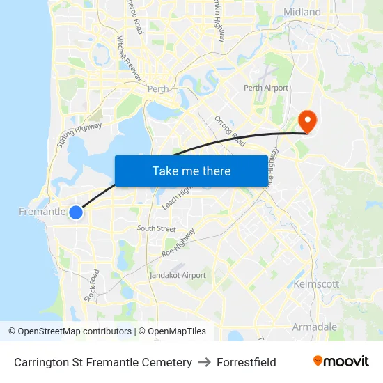 Carrington St Fremantle Cemetery to Forrestfield map