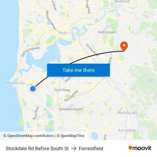 Stockdale Rd Before South St to Forrestfield map