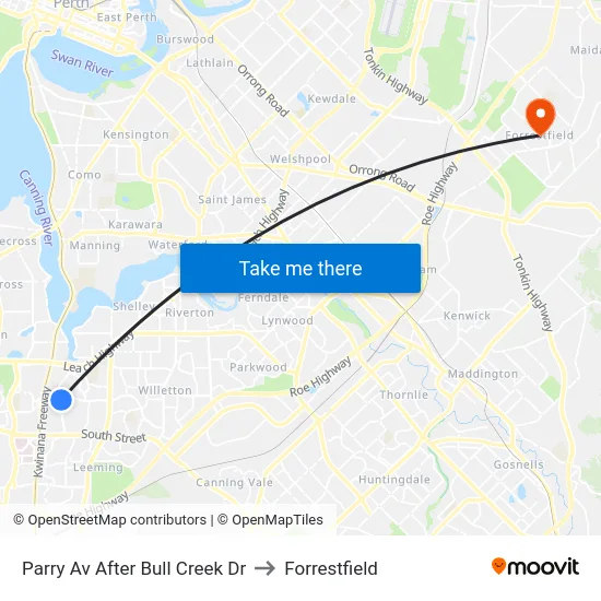 Parry Av After Bull Creek Dr to Forrestfield map