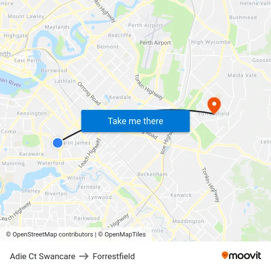 Adie Ct Swancare to Forrestfield map