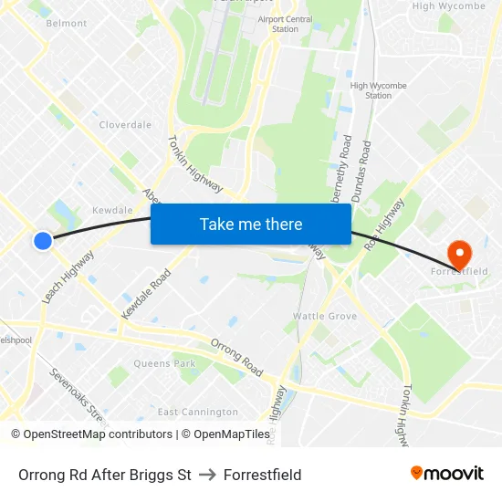 Orrong Rd After Briggs St to Forrestfield map