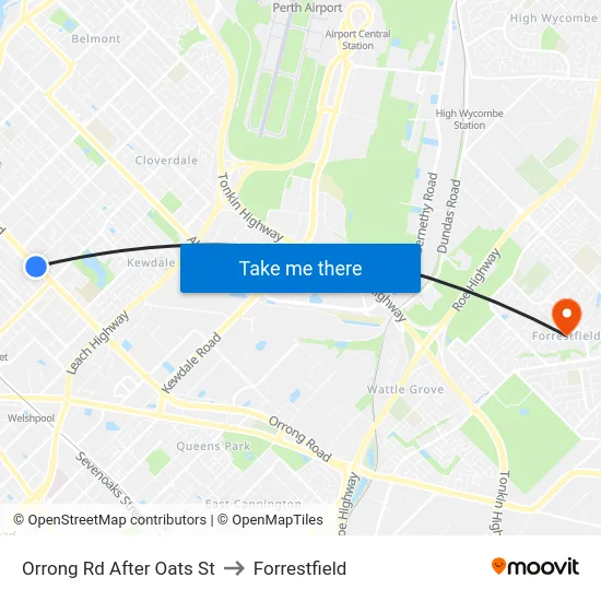 Orrong Rd After Oats St to Forrestfield map