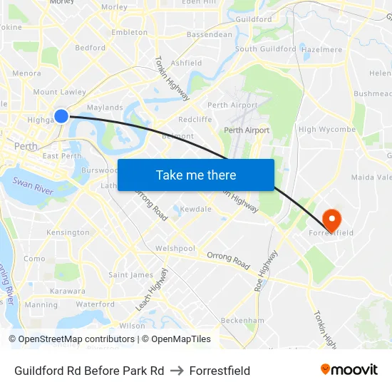 Guildford Rd Before Park Rd to Forrestfield map