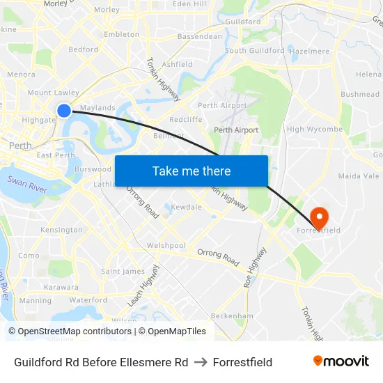 Guildford Rd Before Ellesmere Rd to Forrestfield map