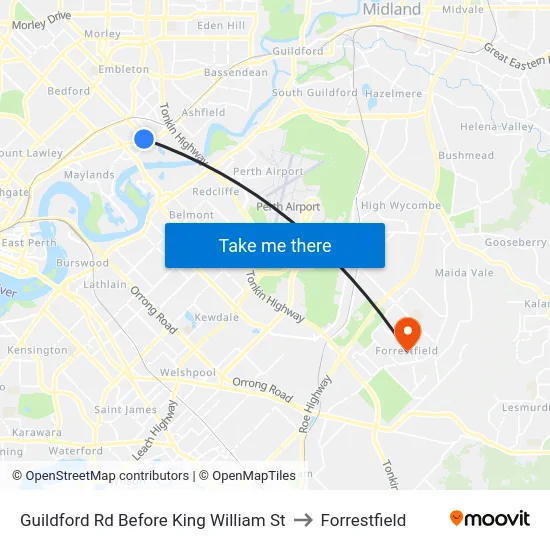 Guildford Rd Before King William St to Forrestfield map