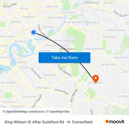 King William St After Guildford Rd to Forrestfield map