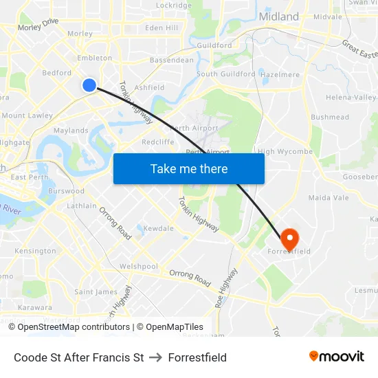 Coode St After Francis St to Forrestfield map