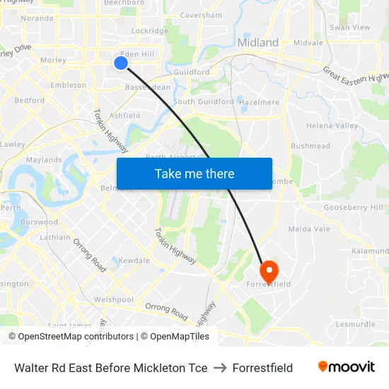 Walter Rd East Before Mickleton Tce to Forrestfield map