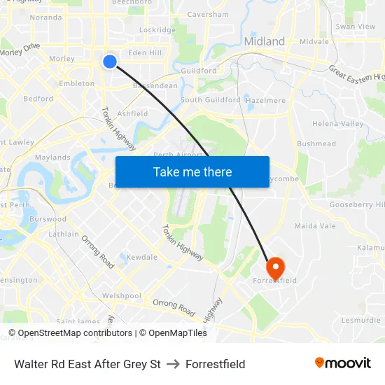 Walter Rd East After Grey St to Forrestfield map