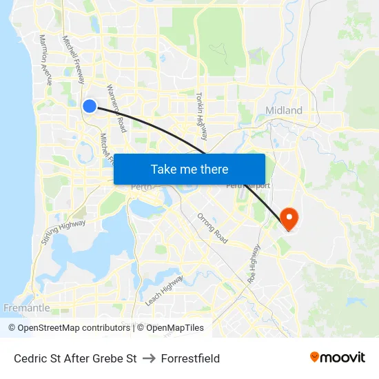 Cedric St After Grebe St to Forrestfield map