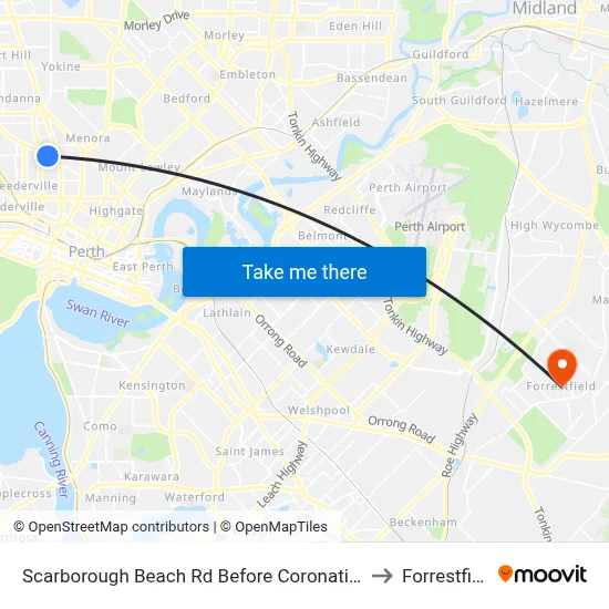 Scarborough Beach Rd Before Coronation St to Forrestfield map