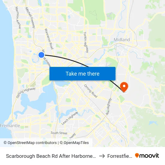 Scarborough Beach Rd After Harborne St to Forrestfield map