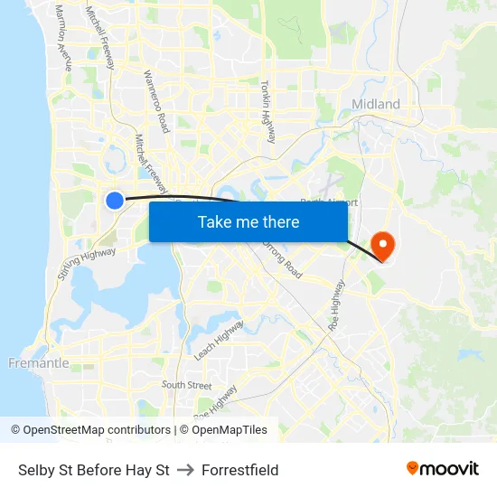 Selby St Before Hay St to Forrestfield map