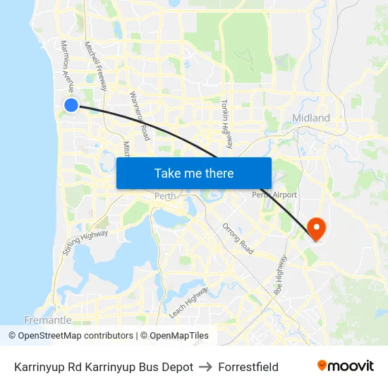 Karrinyup Rd Karrinyup Bus Depot to Forrestfield map