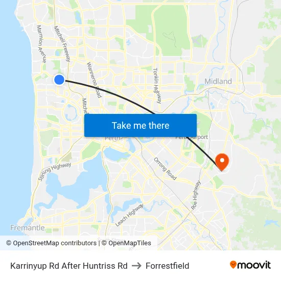 Karrinyup Rd After Huntriss Rd to Forrestfield map