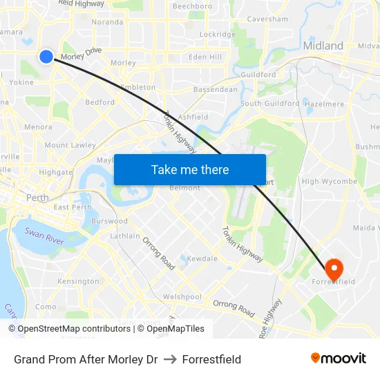 Grand Prom After Morley Dr to Forrestfield map