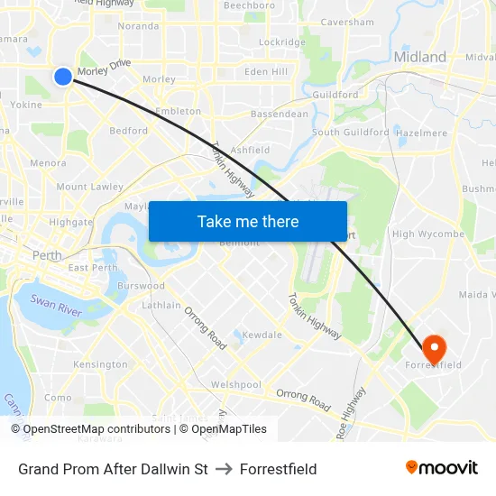 Grand Prom After Dallwin St to Forrestfield map