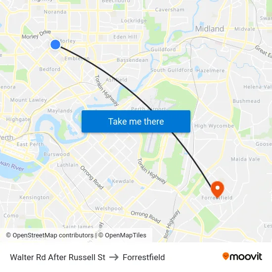 Walter Rd After Russell St to Forrestfield map