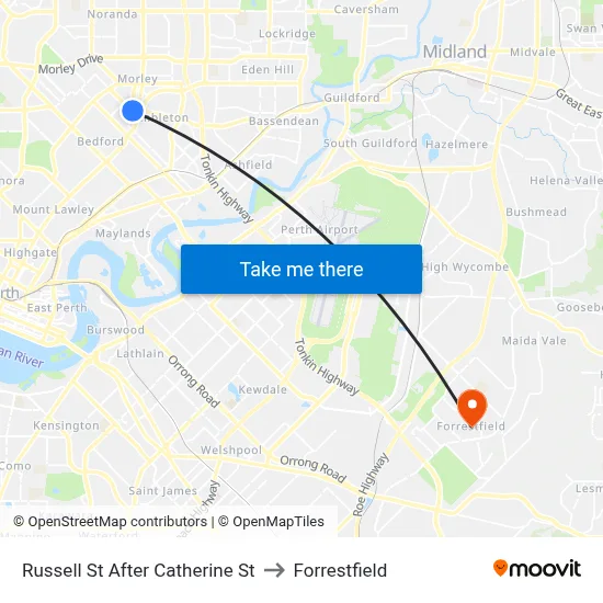 Russell St After Catherine St to Forrestfield map