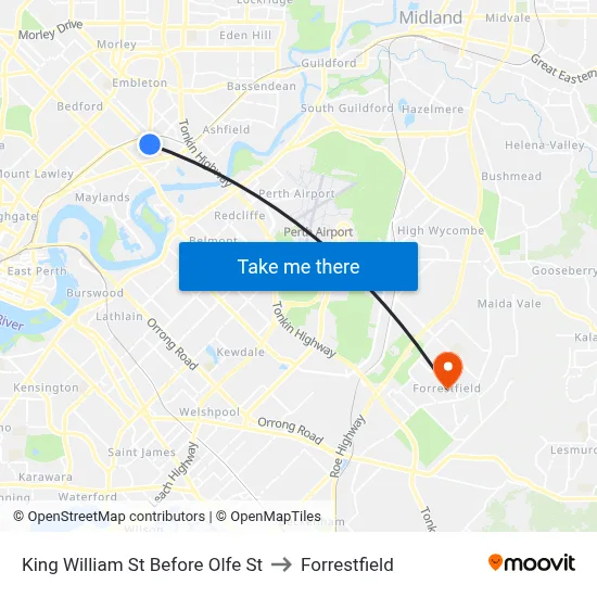 King William St Before Olfe St to Forrestfield map