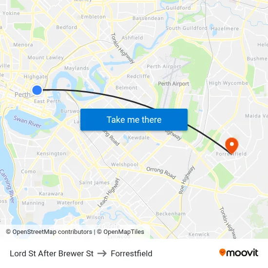 Lord St After Brewer St to Forrestfield map