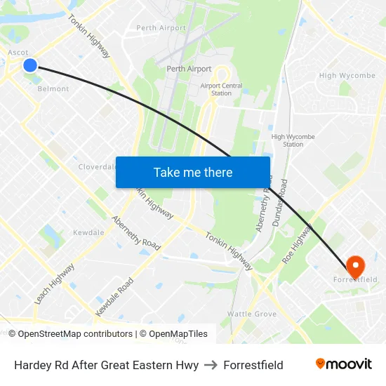 Hardey Rd After Great Eastern Hwy to Forrestfield map