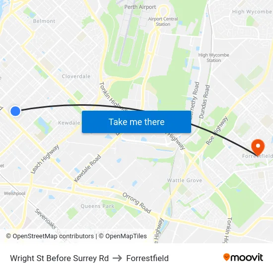 Wright St Before Surrey Rd to Forrestfield map