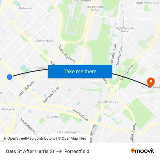 Oats St After Harris St to Forrestfield map