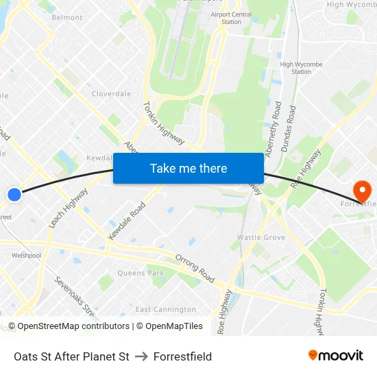 Oats St After Planet St to Forrestfield map