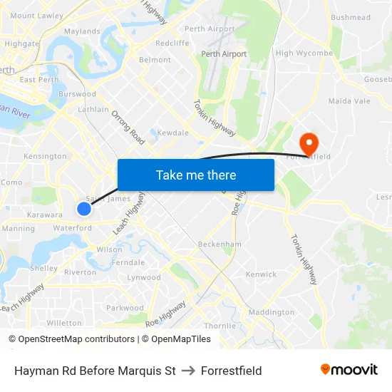 Hayman Rd Before Marquis St to Forrestfield map