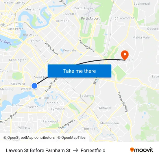 Lawson St Before Farnham St to Forrestfield map