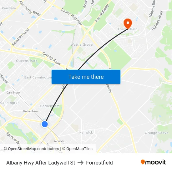 Albany Hwy After Ladywell St to Forrestfield map