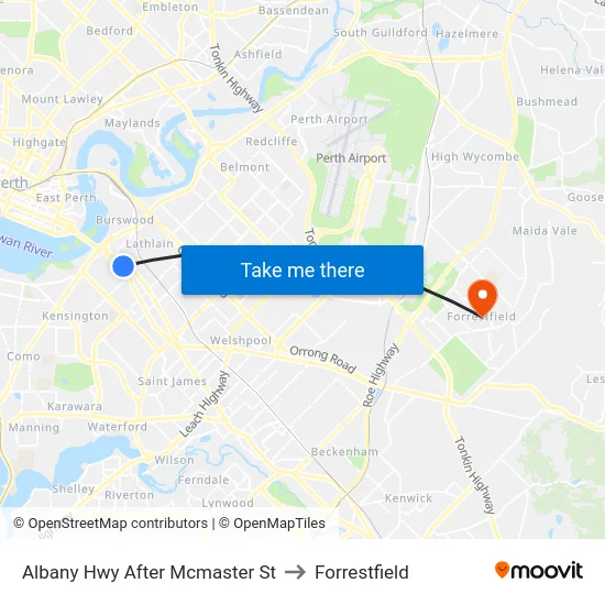 Albany Hwy After Mcmaster St to Forrestfield map
