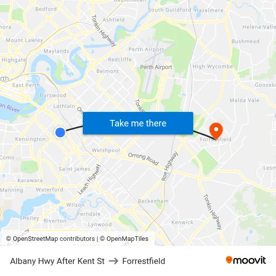 Albany Hwy After Kent St to Forrestfield map