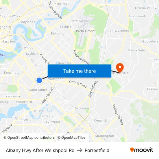 Albany Hwy After Welshpool Rd to Forrestfield map