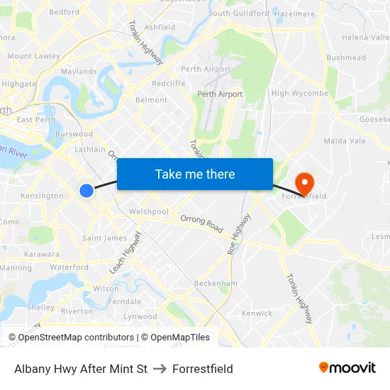 Albany Hwy After Mint St to Forrestfield map