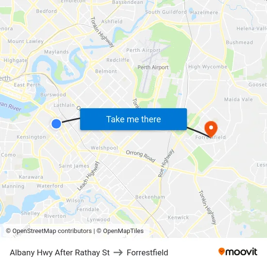 Albany Hwy After Rathay St to Forrestfield map