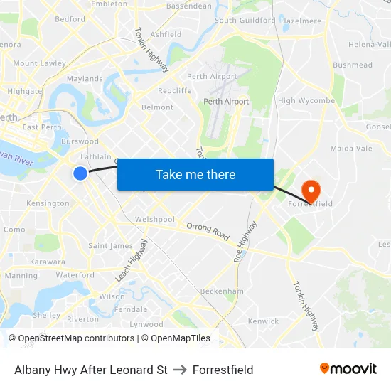 Albany Hwy After Leonard St to Forrestfield map