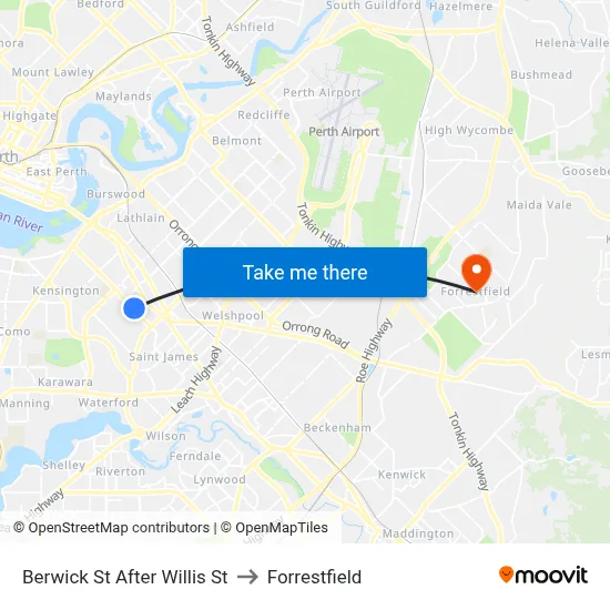 Berwick St After Willis St to Forrestfield map
