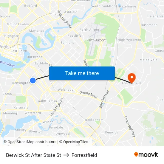 Berwick St After State St to Forrestfield map