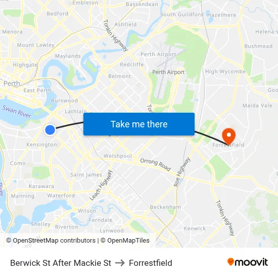 Berwick St After Mackie St to Forrestfield map